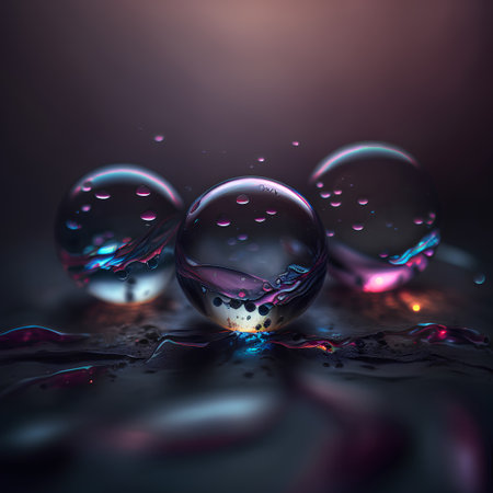 Beautiful water drops on a dark background. 3d rendering, 3d illustration.の素材