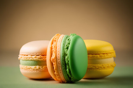 Colorful macaroon on green background. Close-up.の素材
