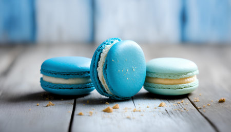 Colorful macaroons on a wooden background. Selective focus.の素材