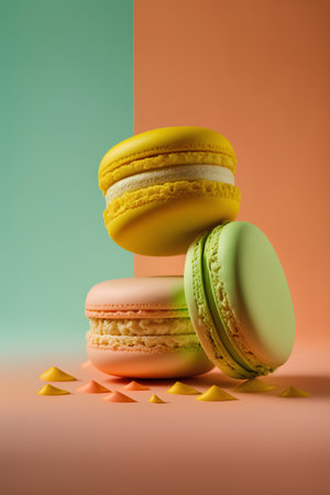 Colorful macaroons on a pastel background. Minimal style.の素材