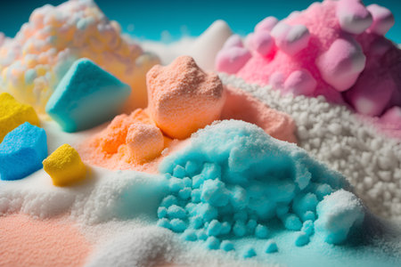 Colorful marshmallows on colorful background. Selective focus.の素材