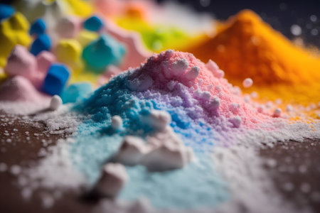 Colorful holi powder on black background. Selective focus.の素材