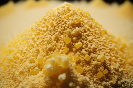 Close-up of yellow corn flour in a bowl. Selective focus.の素材