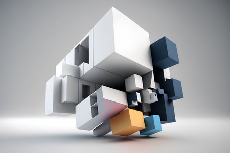 3d abstract cubes on white background. 3d render illustration.の素材