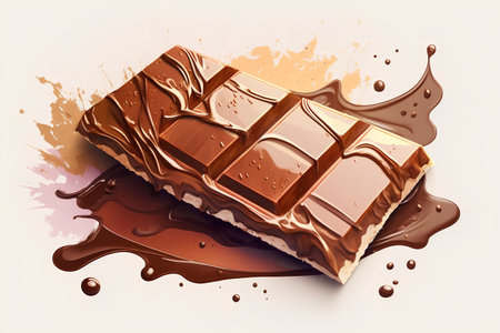 Chocolate bar with splashes and drops of chocolate. Vector illustration.の素材