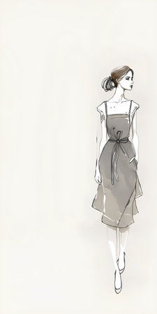 Fashion girl in sketch-style. Hand-drawn illustration.の素材