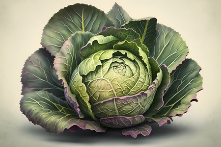 Cabbage on old paper background, vintage style. Vector illustration.の素材