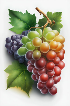 Bunch of grapes with leaves on a white background. Vector illustration.の素材