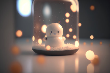 snowman in a glass jar on a background of bokehの素材