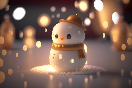 3d rendering of snowman with christmas lights bokeh backgroundの素材
