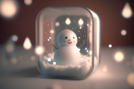 Snowman in a glass jar with bokeh lights. 3D Renderingの素材