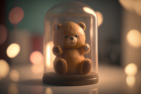 Teddy bear in a glass dome on the background of bokehの素材