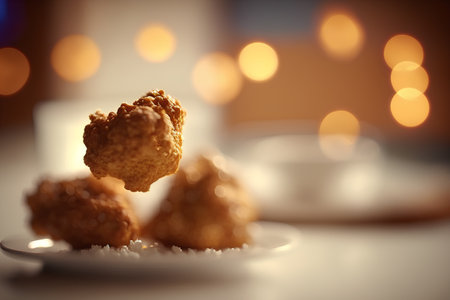 Coconut cookies with sugar on the table. Selective focus.の素材