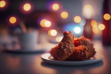 Fried chicken nuggets on a plate with a cup of coffeeの素材