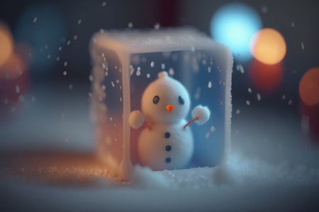 Snowman in a gift box. Christmas and New Year background.の素材