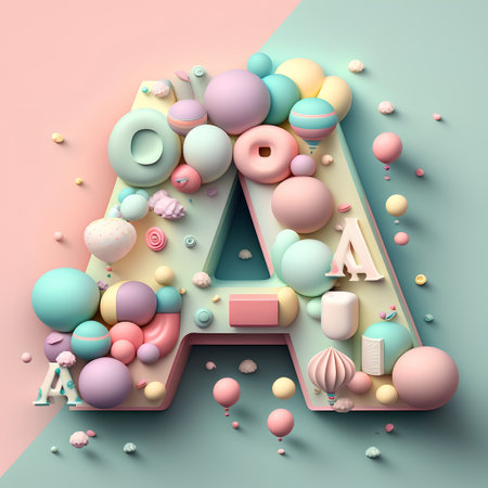 3d rendering of 3d letter A in pastel colors. Creative typography concept.の素材