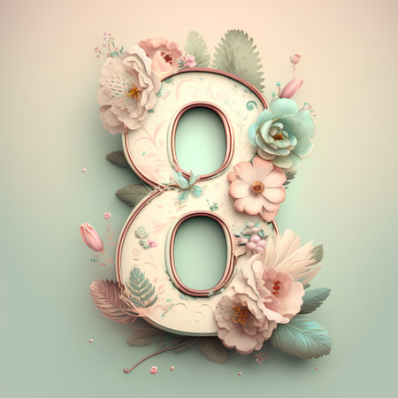 Floral number eight. 3D render. Vintage floral font.の素材