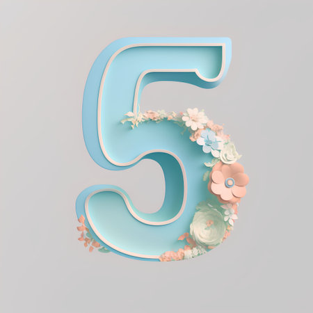 Paper cut flower font, 3d render letter 5 with shadow effectの素材
