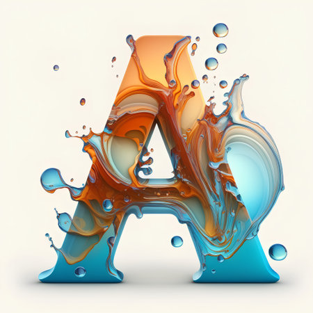Fluid alphabet letter A. 3D rendering isolated on white backgroundの素材