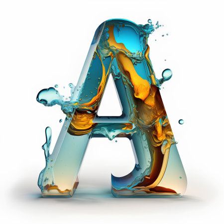 Liquid alphabet A. 3D render illustration isolated on white background.の素材