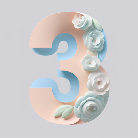 Paper cut number 3, 3d render floral font with paper flowersの素材