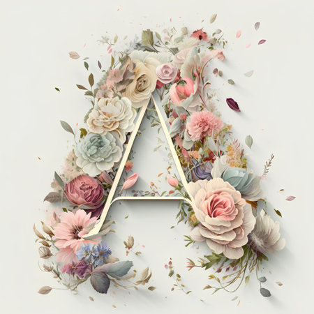 Floral letter A. Vintage floral font. Elegant capital letter A.の素材