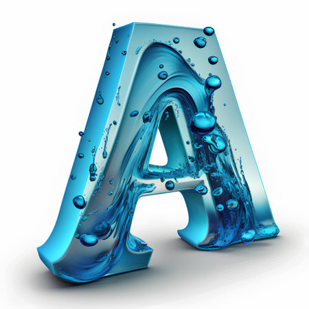 Blue liquid font. Letter A 3D render illustration isolated on white backgroundの素材
