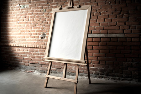 Blank canvas on easel with brick wall background, vintage styleの素材