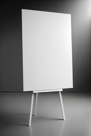 Blank white canvas on a stand in a room. 3d renderingの素材