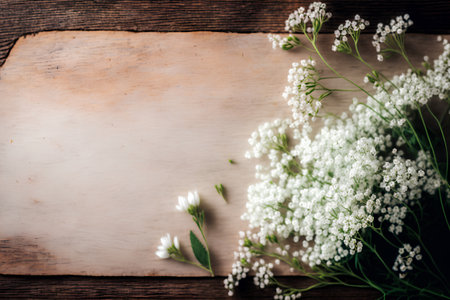 White gypsophila flowers on rustic wooden background with copy spaceの素材