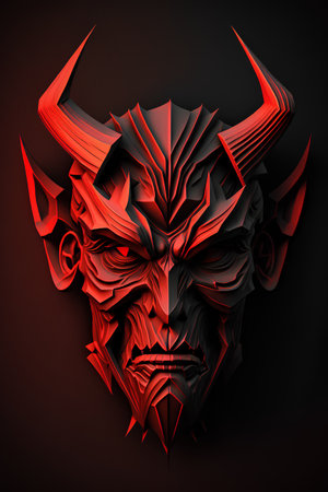 Futuristic devil head on dark background. 3D rendering.の素材