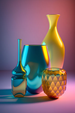 Colorful glass vases and decanters. 3D renderingの素材