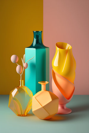 3d illustration of colorful glass vases on colorful background. Minimal designの素材