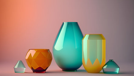 3d render of a vase and two vases on a purple backgroundの素材