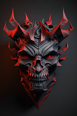3d render of a demon head on a dark background. Halloween conceptの素材