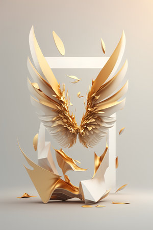 3d rendering of abstract background with golden wings and ribbons.の素材