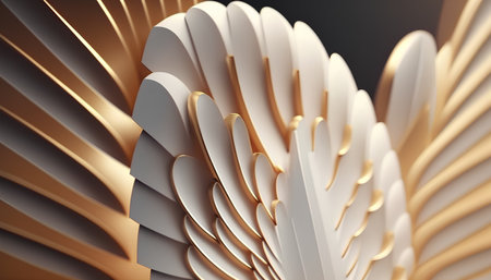abstract 3d illustration of geometric shapes in gold and white colorsの素材