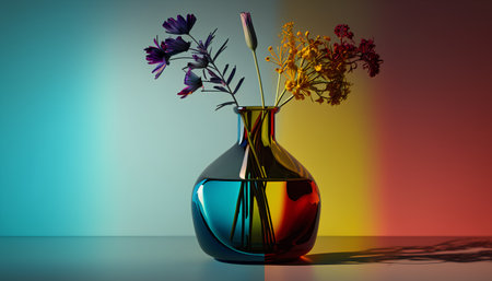 Still life with bouquet of wildflowers in a vase. 3d renderの素材