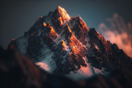 Beautiful mountain peak in the clouds. 3d render illustration.の素材