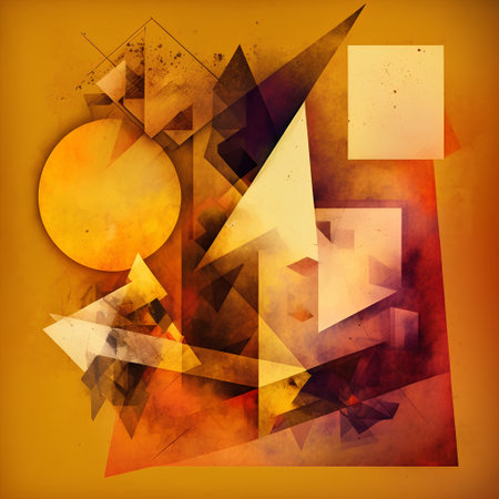Abstract geometric background with grunge textures and watercolor splashes.の素材