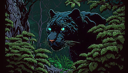 Panther on the background of the forest. Vector illustration.の素材