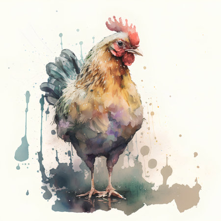 Watercolor painting of a rooster on a white background. Vector illustration.の素材