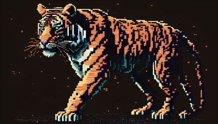 tiger in the style of pixel art on a black background.の素材