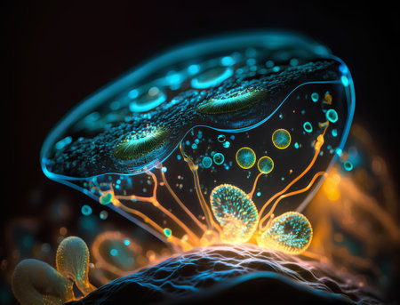 3d illustration of spermatozoons and egg cell, close-upの素材