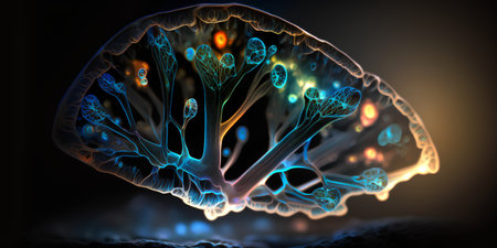 3d rendering of human brain with nervous system and neurons in backgroundの素材