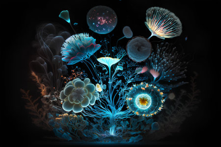 3D illustration of a fractal background with an abstract floral patternの素材