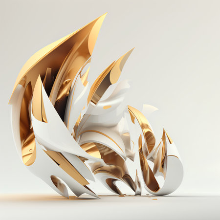 3d render, abstract background, geometric design, gold and silverの素材