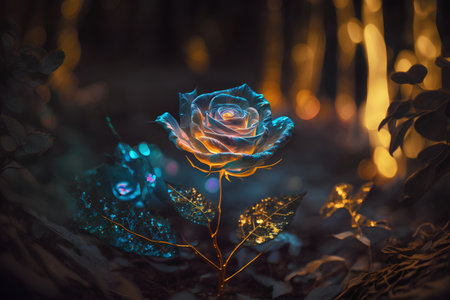 Beautiful rose in the forest at night. Selective focus.の素材
