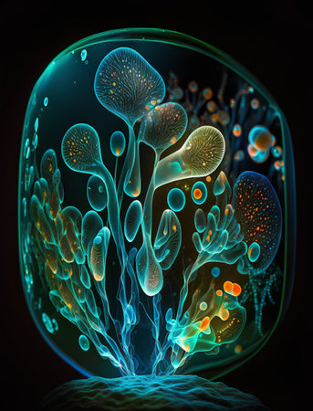 3d illustration of sperm and egg cell in a glass vaseの素材