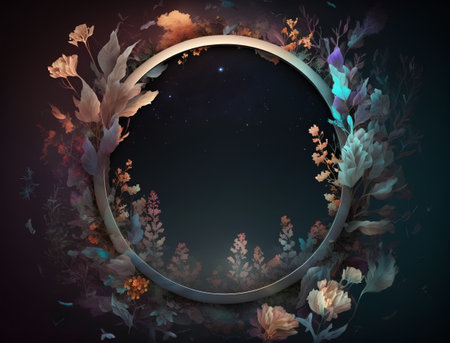 Illustration of floral frame with space for your text on dark backgroundの素材